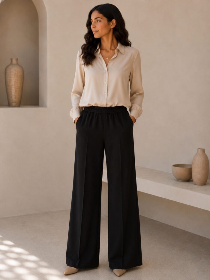 Elastic Waist Black Trousers - Image 1