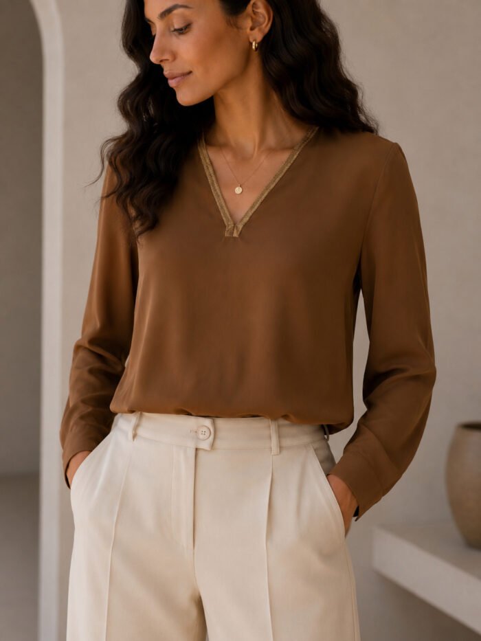 Long Sleeve Top v neck with Lurex - Image 1