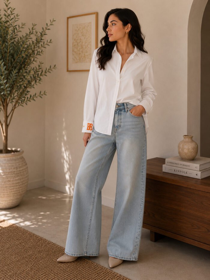 Light Blue Flared Denim Jeans - Image 1