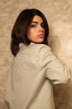 Elegant Blue Blazer with Strass Details