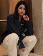 Navy Blue Blazer with Marine Brooch