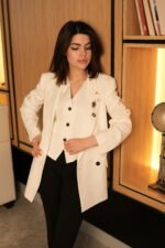 Tailored Blazer with Pearl Brooch