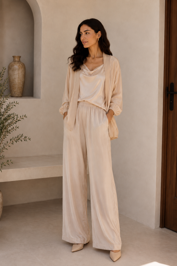 Satin Wide-Leg Trousers - Image 1